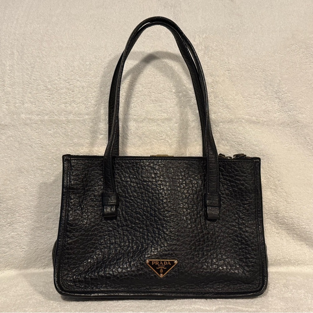 Prada Textured Black Leather Shoulder Bag
